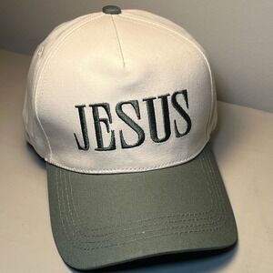Jesus Embroidered Hat Dark Forest / Cream NWT